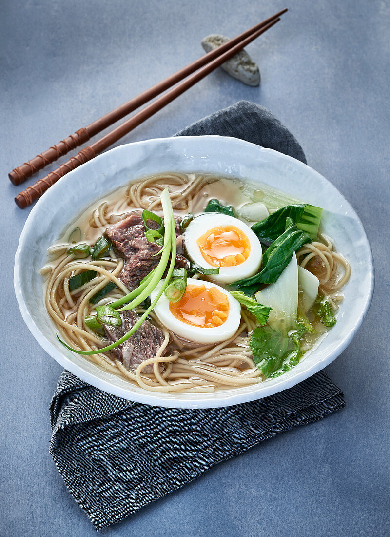 Ramen soup with beef and egg (Japan)