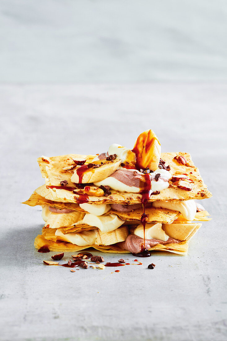 Chocolate banoffee filo stack