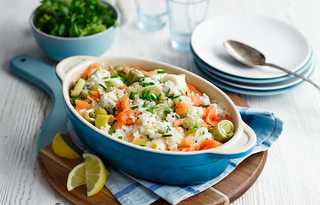 Risotto mit Lauch und Räucherlachs