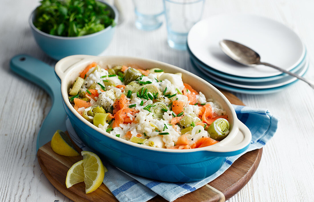 Salmon and leek risotto