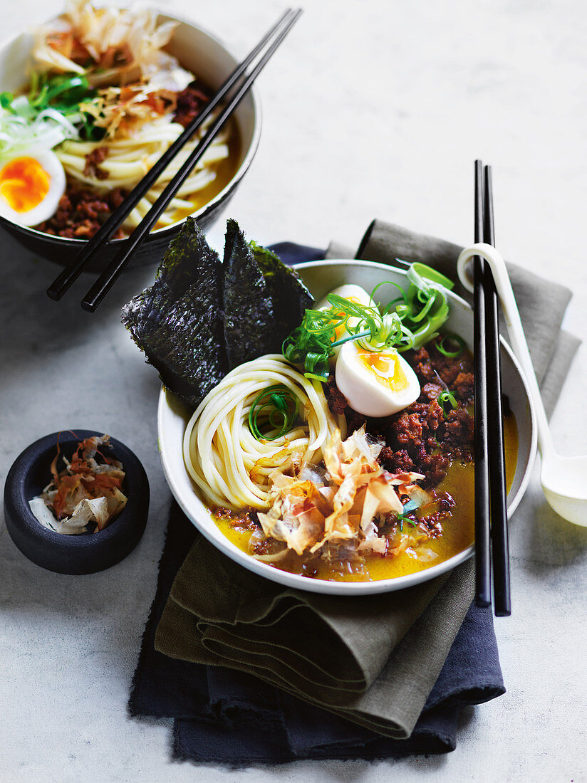 Japanese egg and pork curry soup