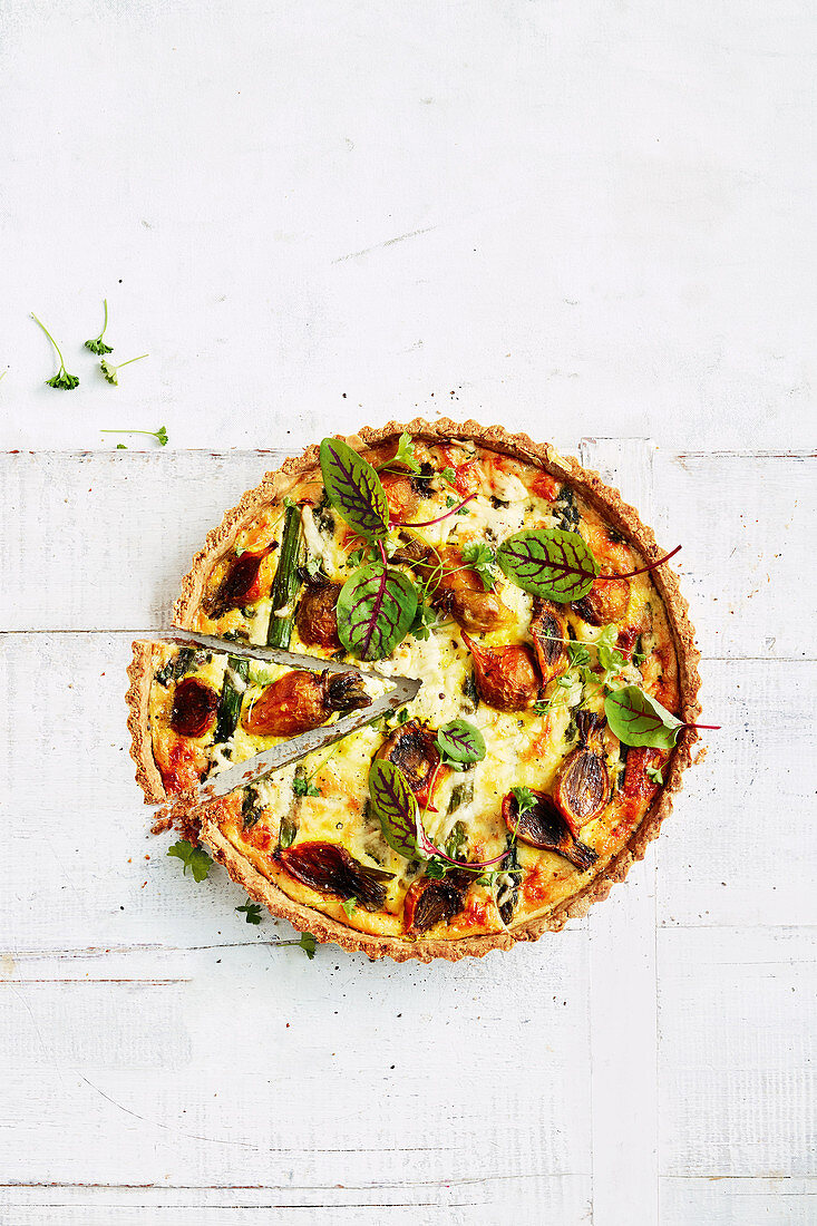 Asparagus and baby beet quiche