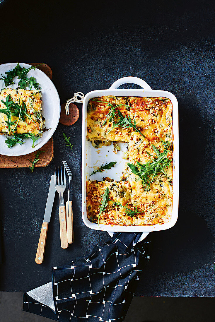 Spinach, thyme and hazelnut lasagne