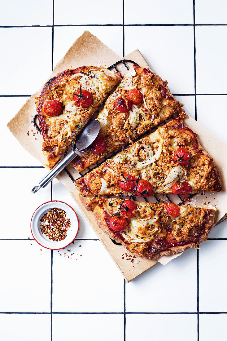 Thick crust pizza with spiced cauliflower