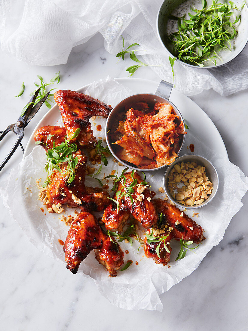 Kimchi glazed chicken wings