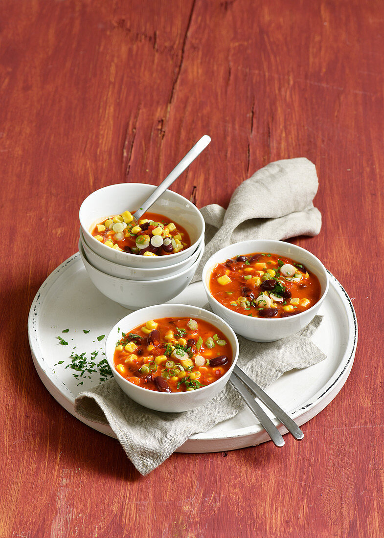 Salsa soup with corn, kidney beans and ajvar