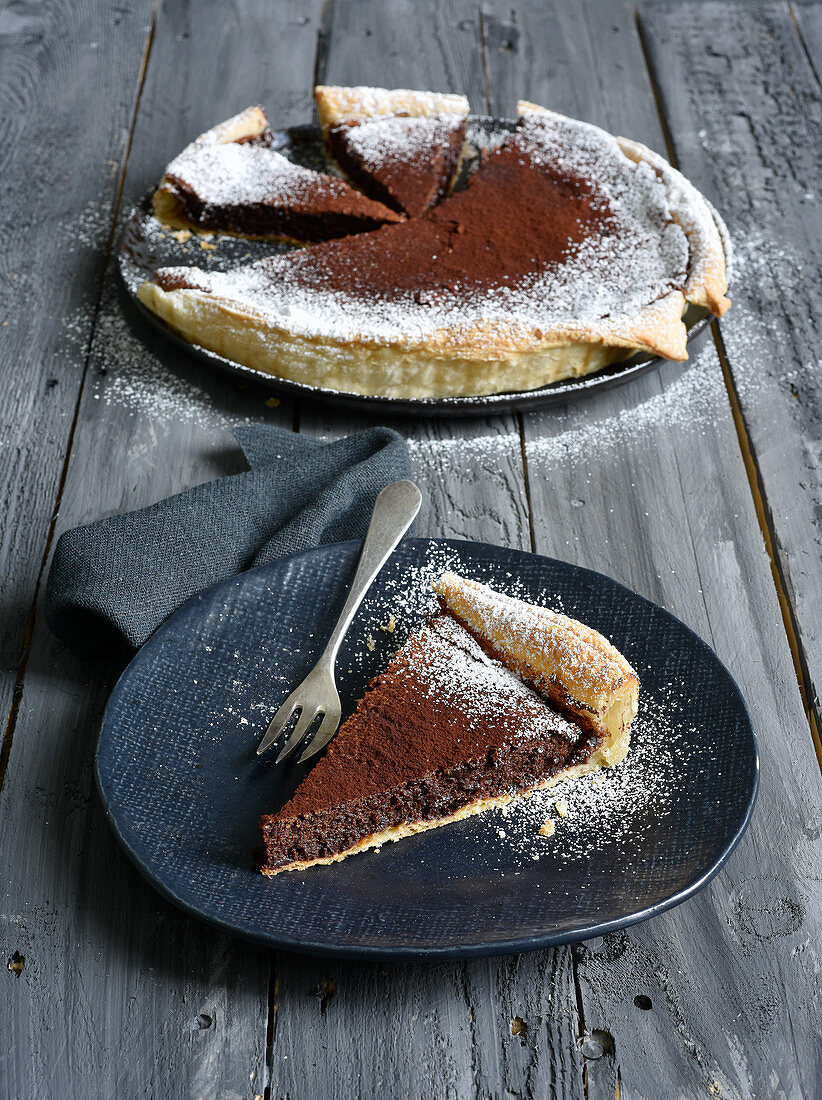 A chocolate tart with puff pastry