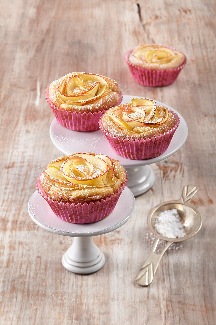 Rose muffins with apple and marzipan