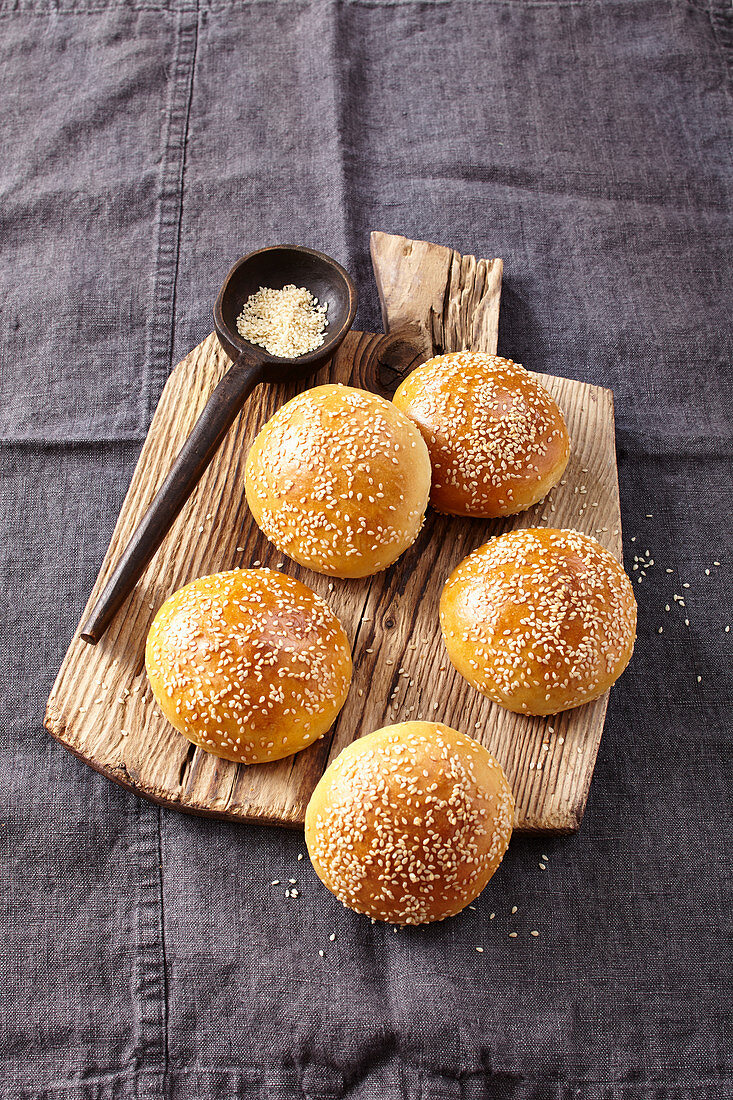 Burger buns with sesame seeds