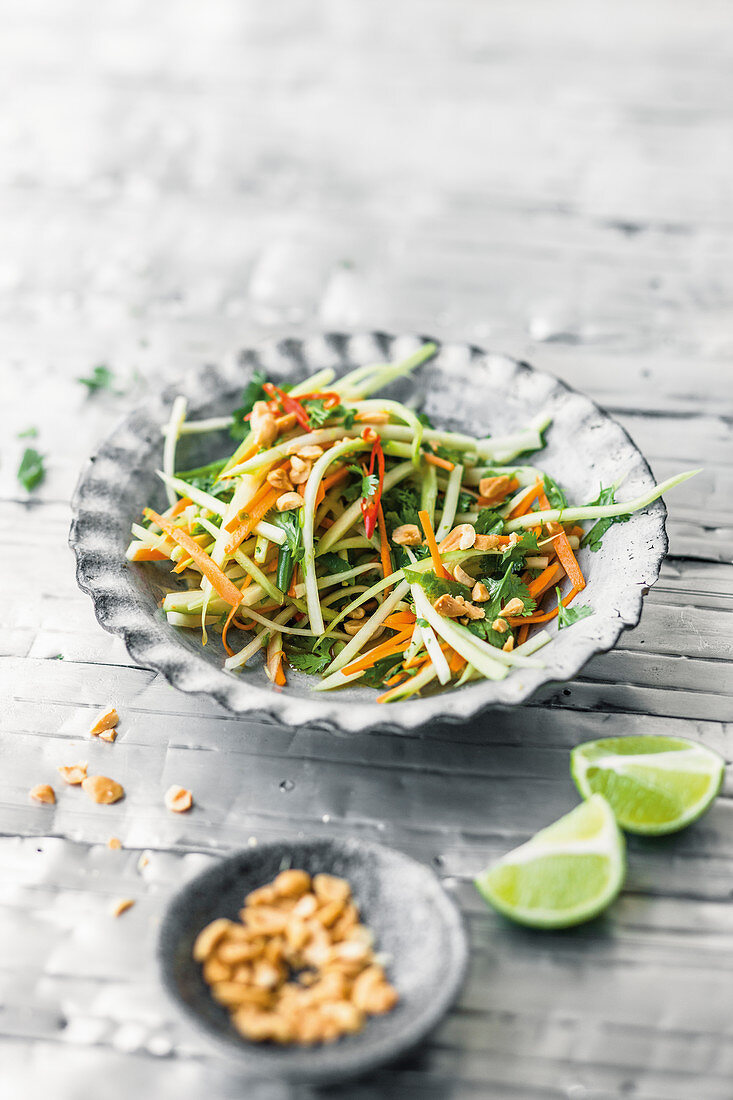 Papaya and carrot salad with dried shrimps and runner beans