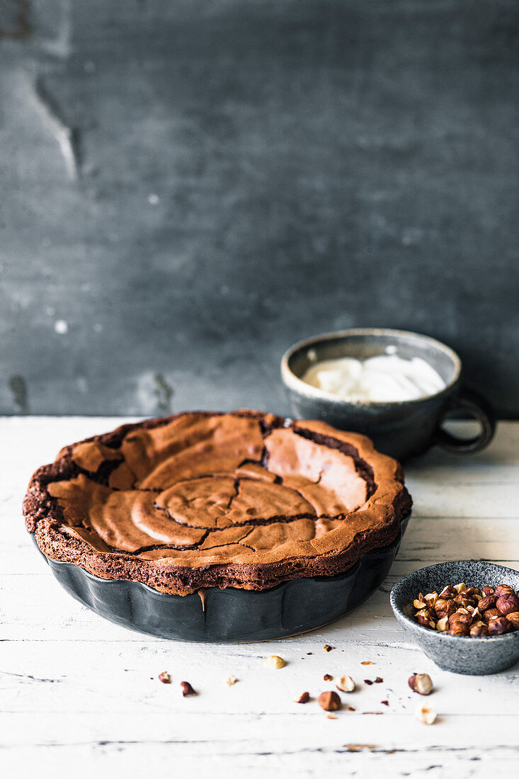 Chocolate tart with hazelnuts