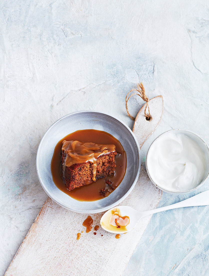 Spelt and almond sticky date pudding