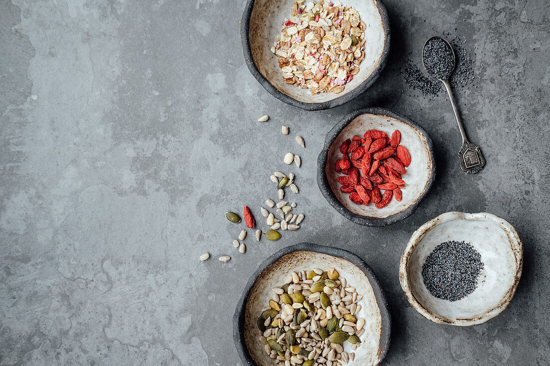 Oats, goji berries, chia seeds and nuts