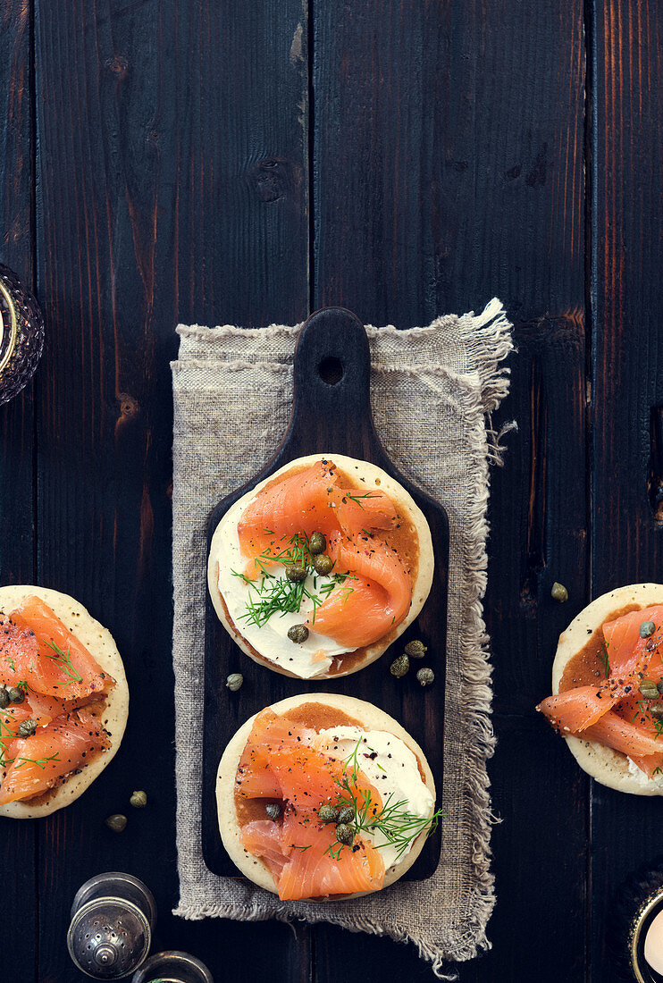 Blinis with salmon and cream cheese