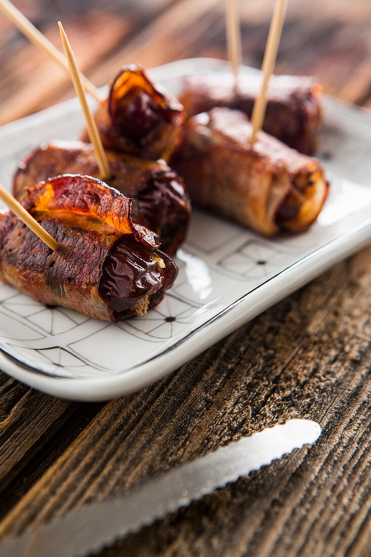 Bacon wrapped dates filled with cheese