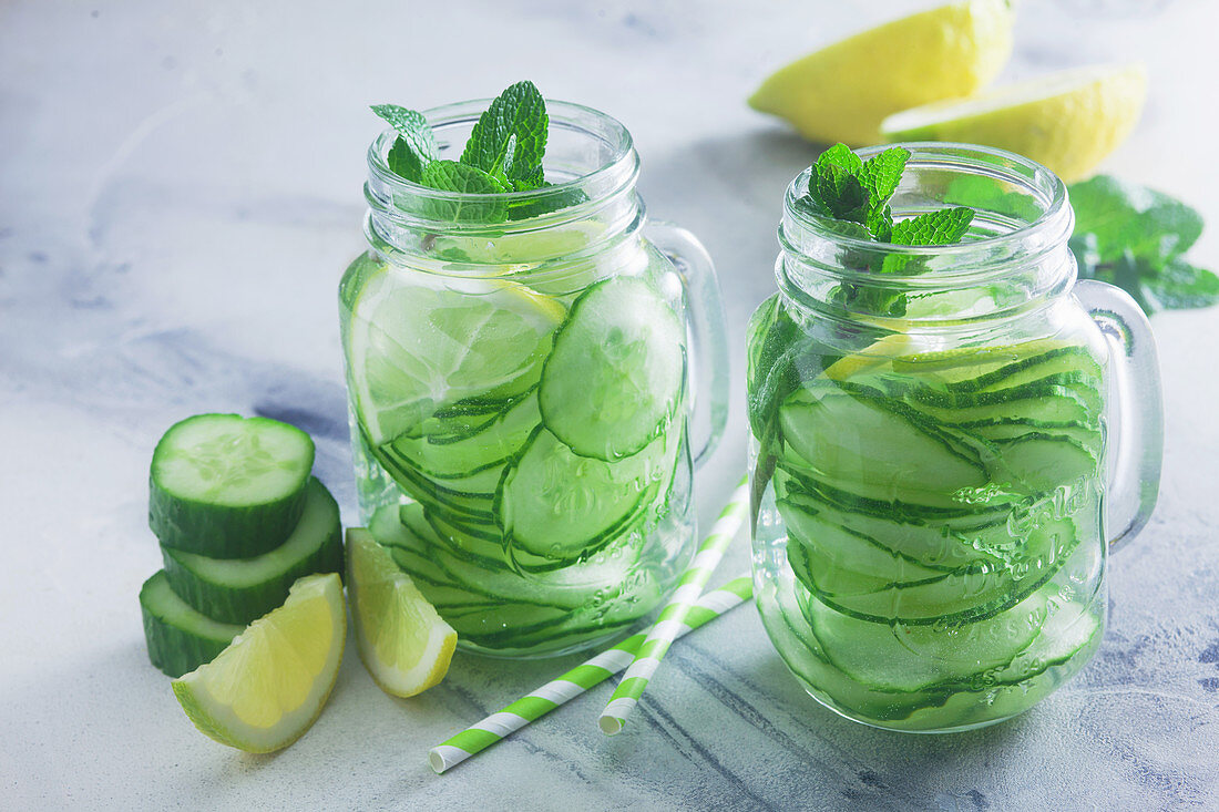 Detox water with cucumber, lemon and mint