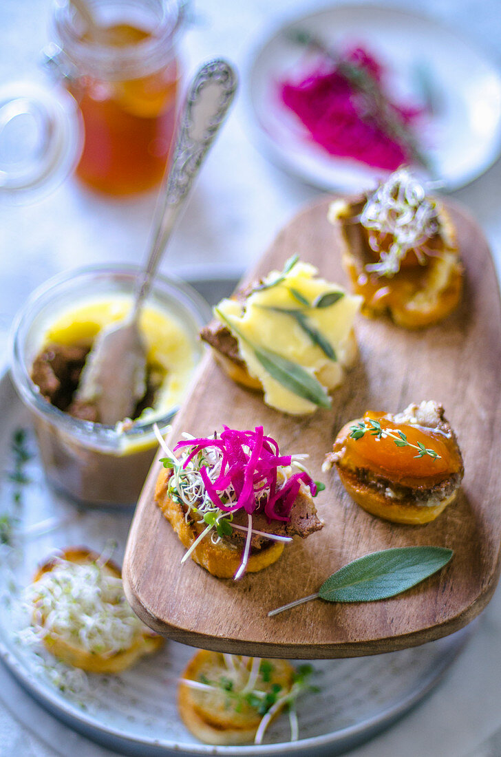 Canape with homemade pate with various additives