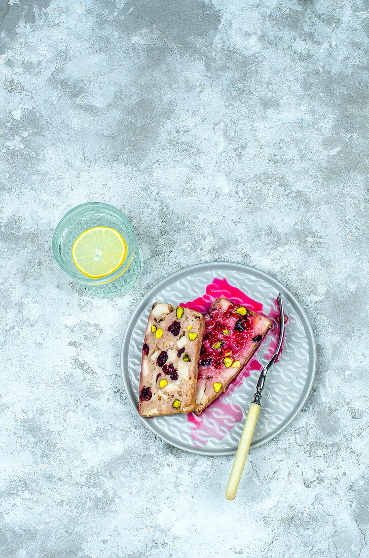 Terrine of pork and chicken with pistachios and cranberries