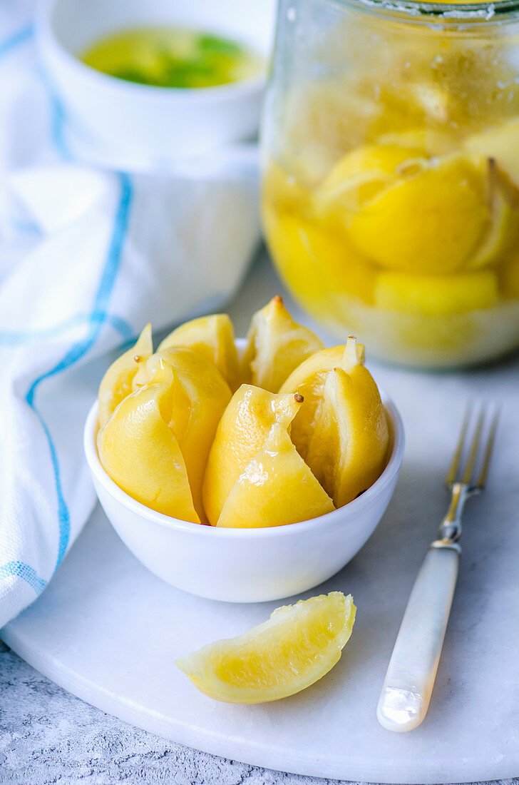 Salted lemons in a bowl