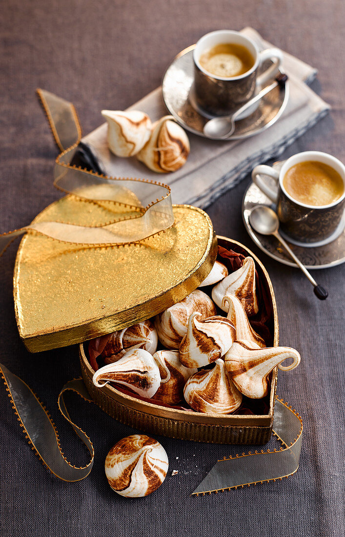 Meringue cookies in a chocolate box