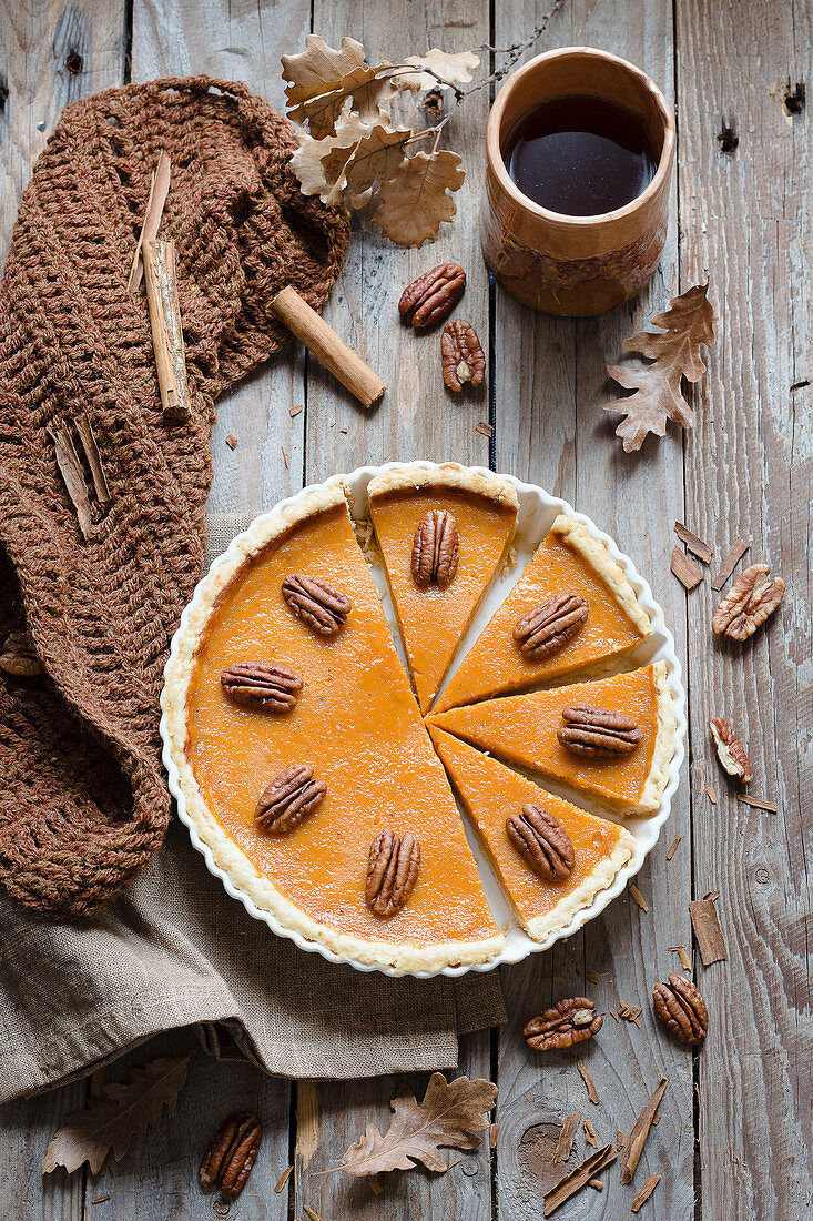 Autumnal pumpkin and pecan pie