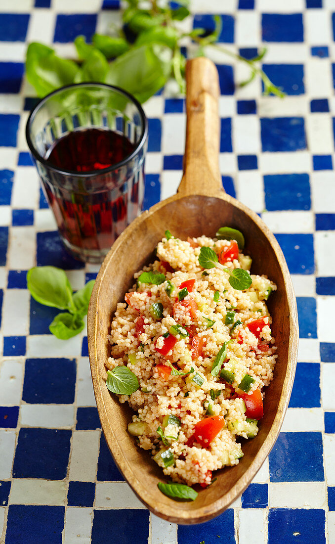 Tabbouleh with tomatoes, cucumbers and mint