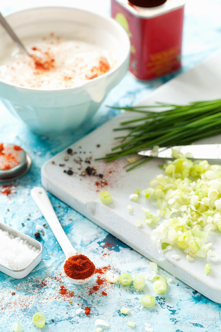 Ingredients for a Spring Onion and Chive Dip