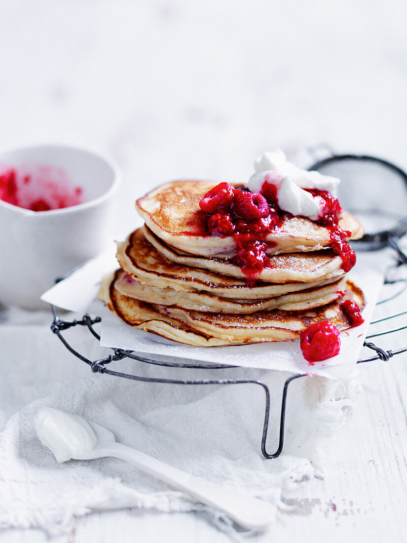Raspberry Pancakes with Coconut Yoghurt