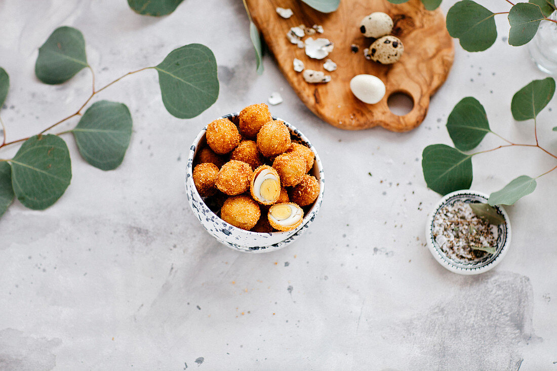 Easter coated quail eggs