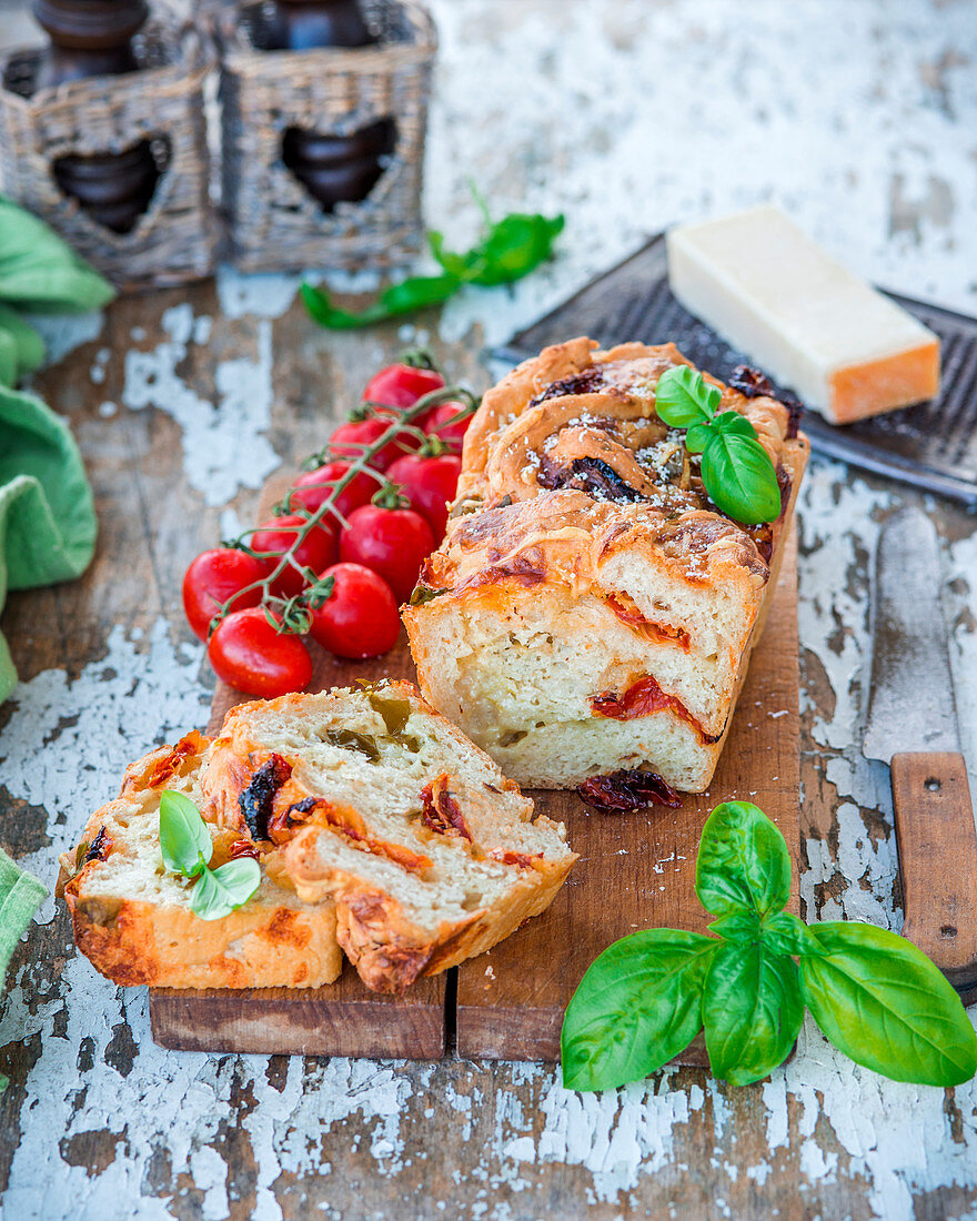 White bread with dried tomatoes and parmesan