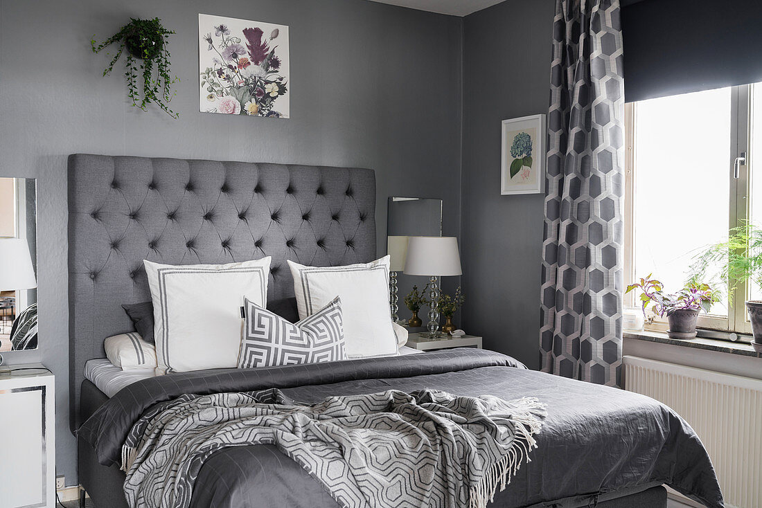 Classic bedroom decorated entirely in grey