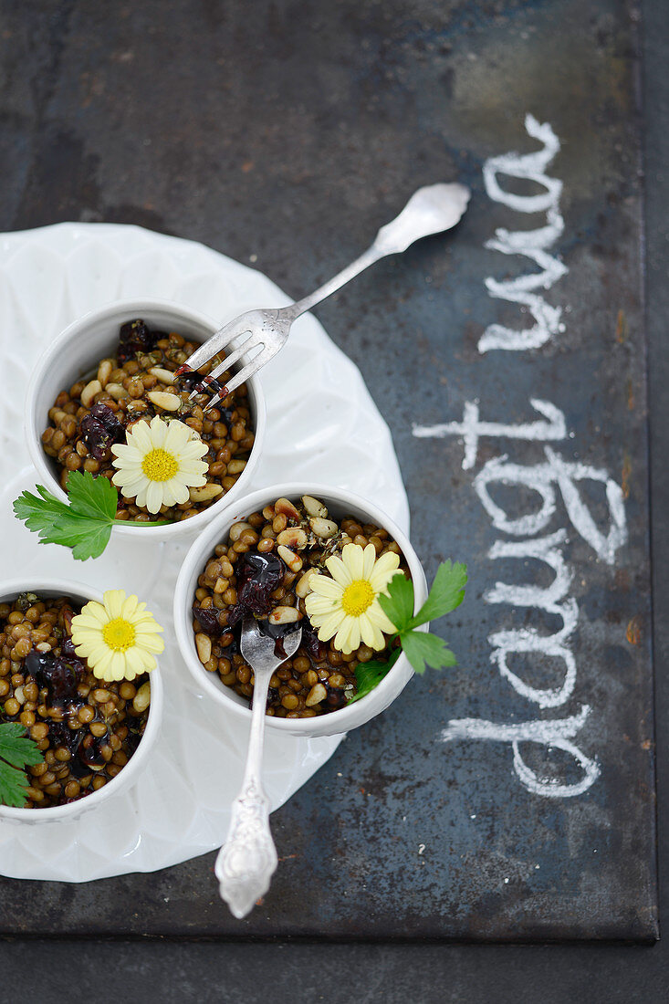 Lentil salad with pine nuts