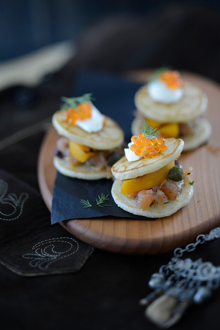 Blinis with fish and caviar