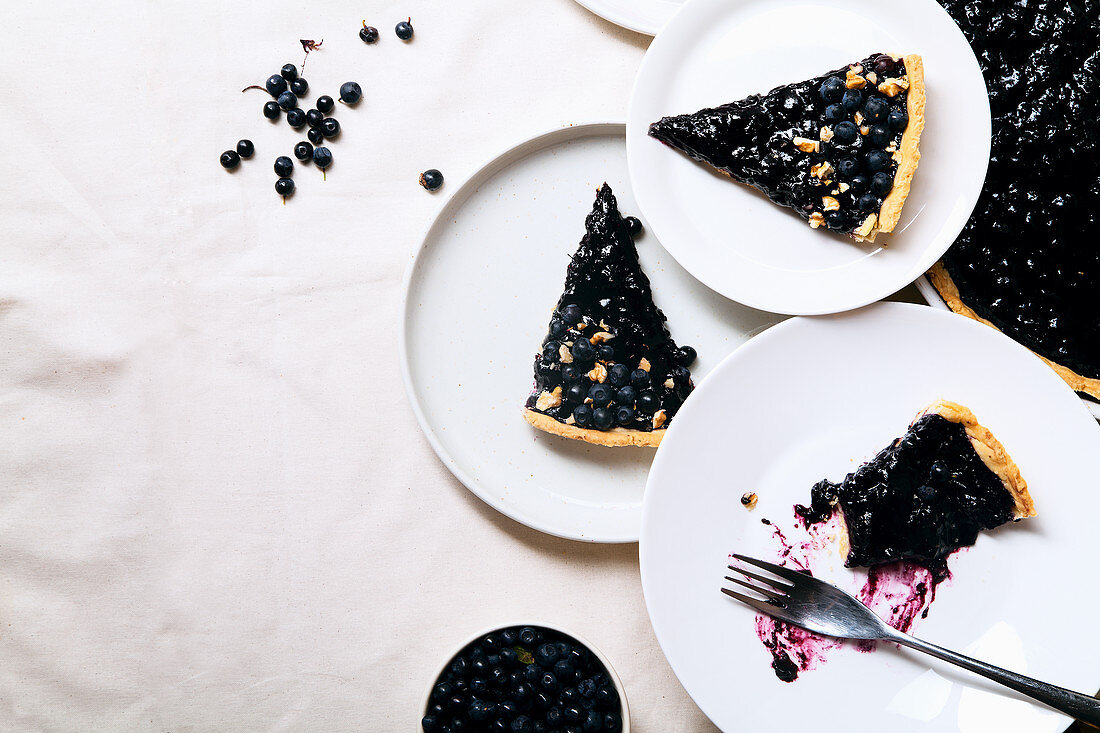 Pieces of blueberry tart