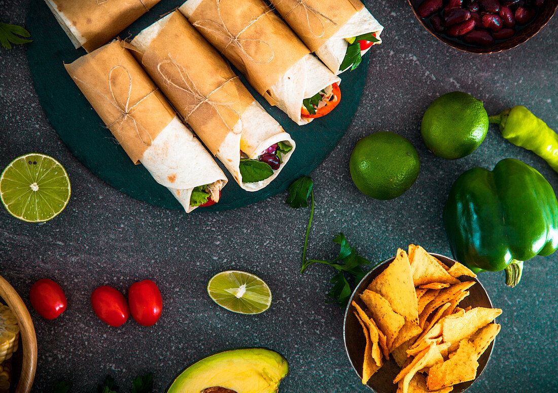 Mexican Tortillas with nachos and vegetables