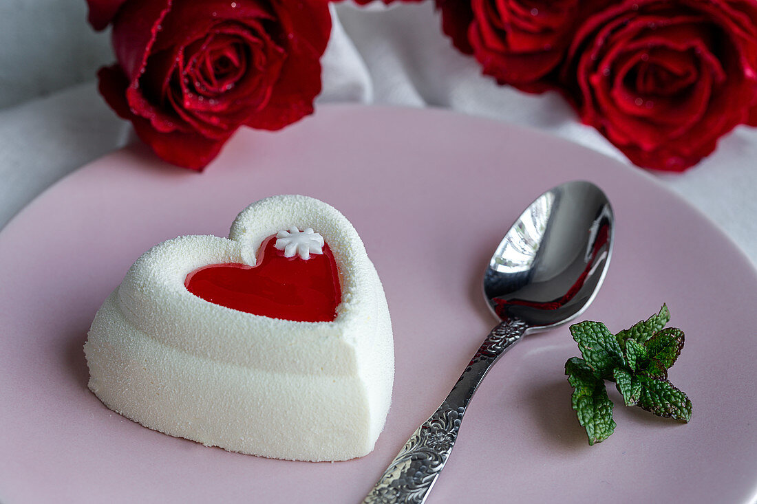 Cream cake with heart shape for Valentine's Day