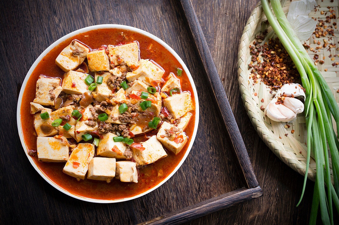 Mapo tofu with minced meat and chilli (Szechuan, China)