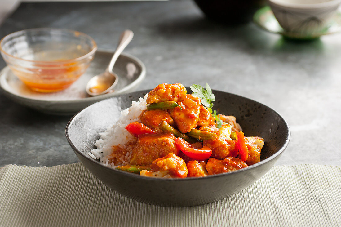Chicken Curry with bell pepper and rice