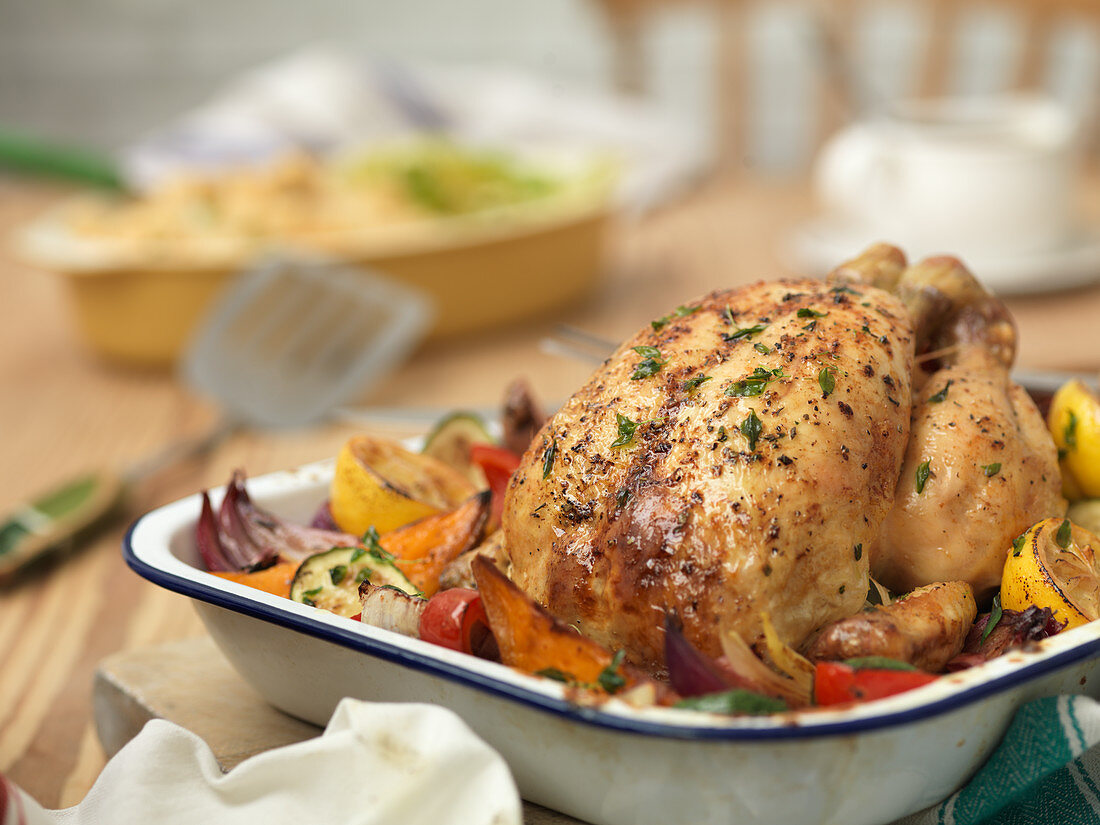 Roast chicken and vegetables