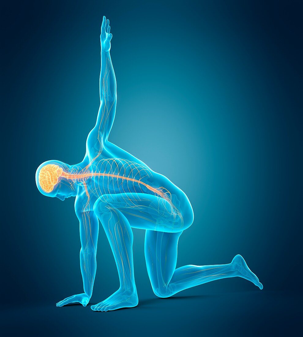 Person kneeling with arm raised, illustration