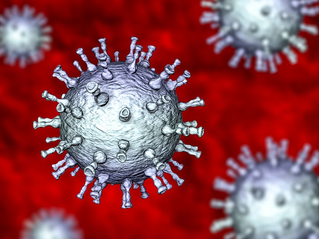 Chickenpox virus particles, illustration
