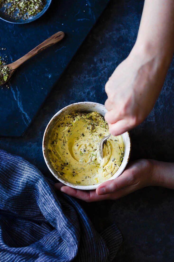 Butter and crushed seeds, nuts and grains