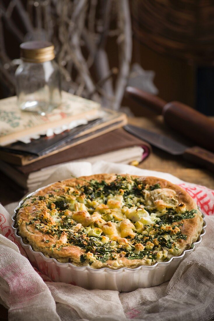 Potato and cheese pie with herbs and sour creme