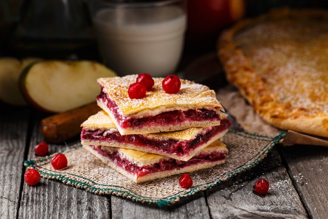 Delicious homemade pie stuffed with cranberries and apple