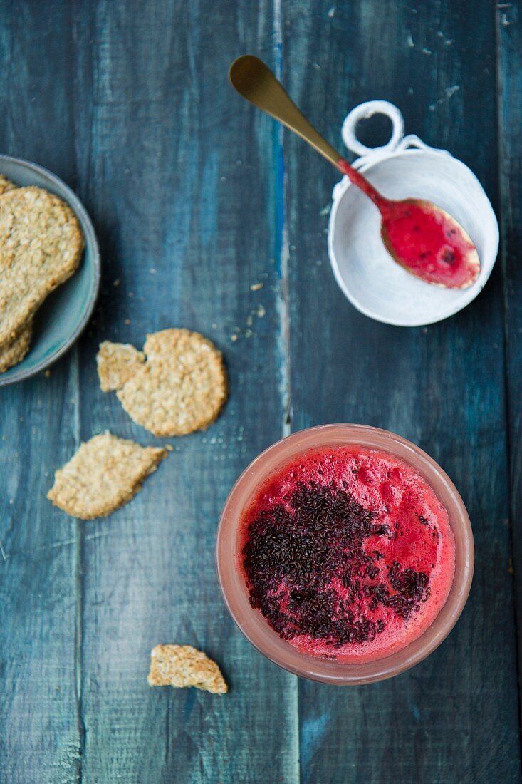Oat cookies with orange and red beet sauce