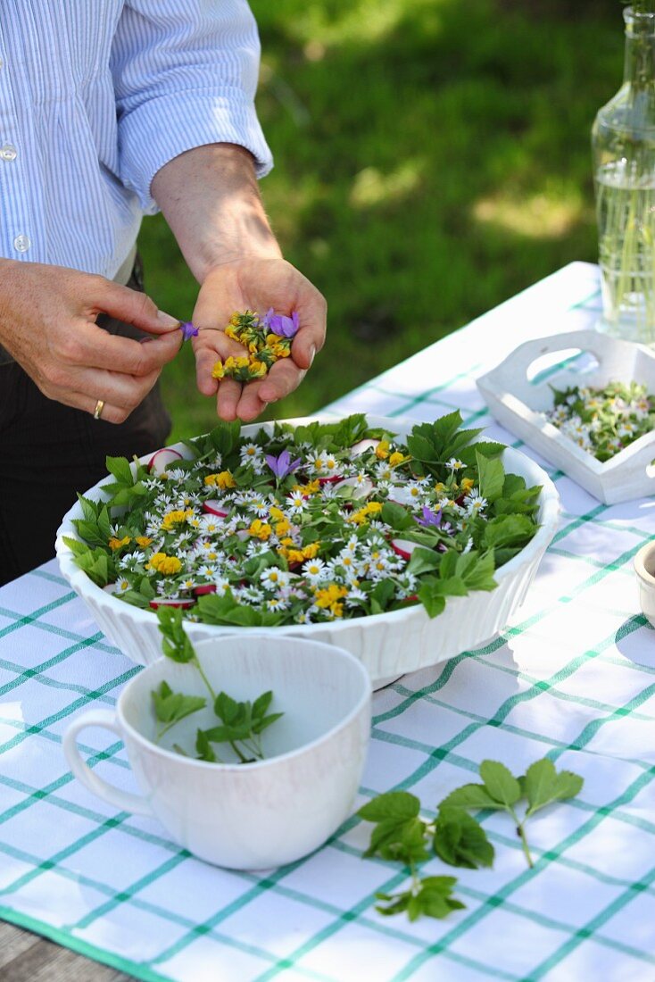 Ingredients for homemade lemonade with apple juice, wild plants and lemons