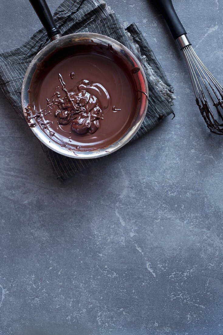 Saucepan of melted chocolate