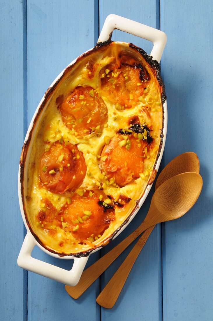 Apricot clafoutis batter pudding