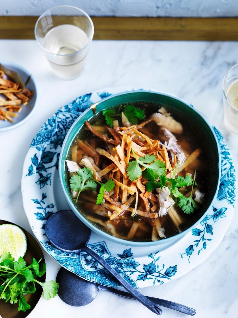 Mexican Tortilla soup with chicken