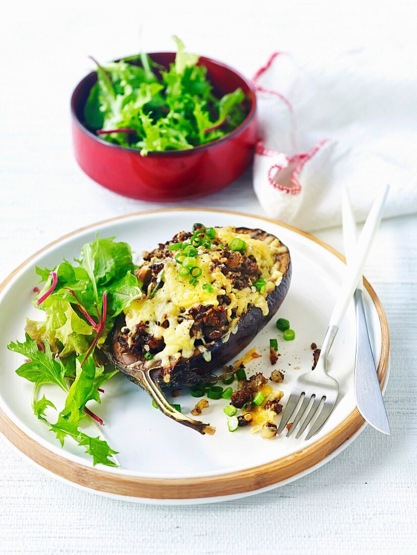 Stuffed eggplant with lamb mince